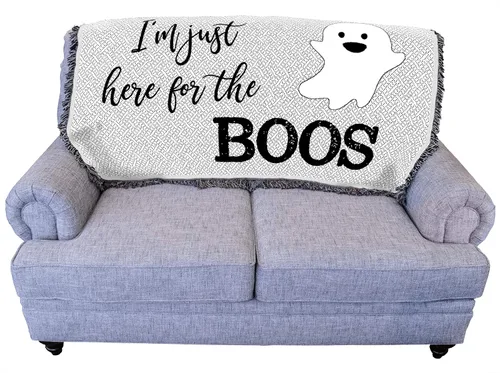 Miniatura 32 de Pure Country Weavers Manta negra con texto en inglés "I Just Here for The Boos" de fantasma, regalo de otoño, Halloween, para la parte posterior