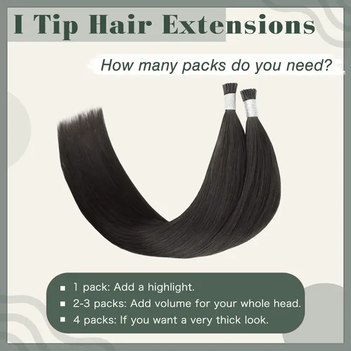 Miniatura 6 de Sixstarhair Extensiones de cabello humano con queratina y sedoso, lacio, color negro, 1.76 oz/paquete, extensiones de cabello humano con punta en I