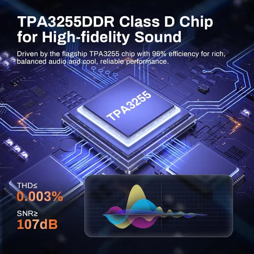 Miniatura 2 de Amplificador estéreo inalámbrico P60 para altavoces pasivos, 300 W x 2 TPA3255 2 canales Mini clase D amplificador de audio para el hogar con PFFB