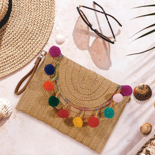 Miniatura 5 de YYW Bolso de paja con paja, bolso de hombro de paja para mujer, para verano, playa, crucero, sobre, embrague, bolsa de rafia