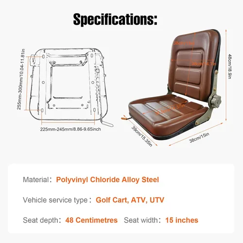 Miniatura 5 de Asiento de tractor de suspensión de PVC con respaldo ajustable de 140° Marrón Se adapta a carretilla elevadora de excavadora, tractor, cargador
