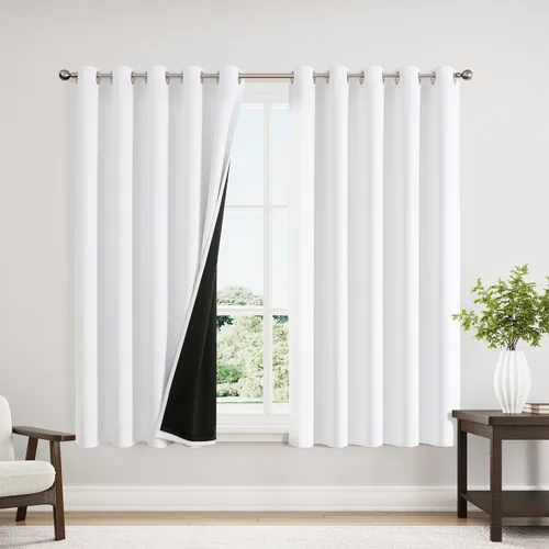 Miniatura 106 de ChrisDowa - Cortinas 100% opacas, para dormitorio, con forro negro, 2 capas gruesas, aislamiento térmico y ojales, 63 pulgadas de largo, juego de 2