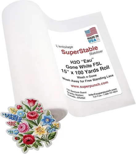 Miniatura 10 de Superpunch Estabilizador de lavado, SuperStable H2O Eau Gone White FSL rollo de 12 pulgadas x 10 yardas, estabilizador de bordado a máquina, lavado