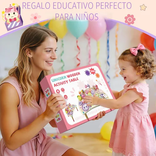 Miniatura 7 de Mesa de actividades de madera para niños pequeños de 1 a 3 años, unicornio 10 en 1, tablero Montessori ocupado con forma de laberinto de cuentas
