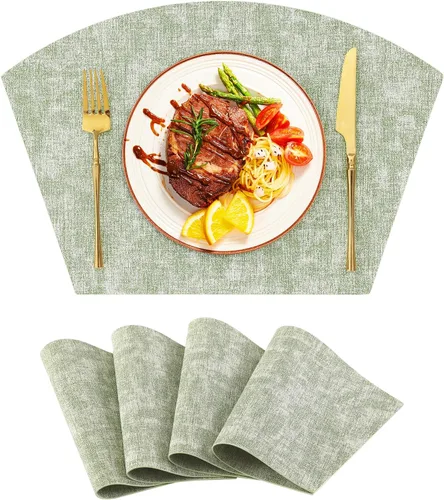 Miniatura 18 de Homaxy Juego de 4 manteles individuales para mesa redonda, lavables en forma de cuña, de piel sintética, lavables, para cocina, cena, para Beige