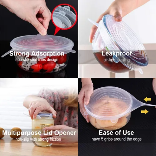Miniatura 3 de Tapas elásticas de silicona, sin BPA, fundas elásticas de silicona para alimentos, tapa reutilizable y duradera para cuencos, latas y tazas, aptas
