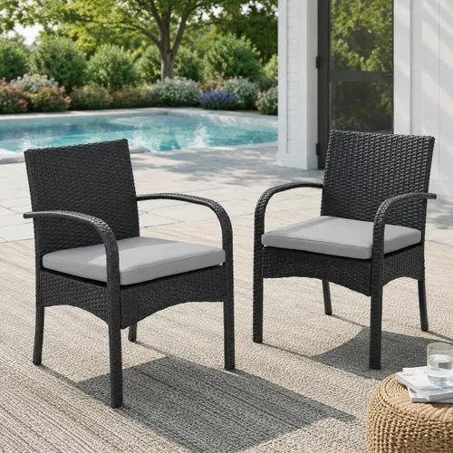 Miniatura 15 de Christopher Knight Home PE Wicker Dining Chairs Set of 2, Outdoor Patio Chairs with Removable Cushion, Poolside Dining Furniture, Aluminum Frame