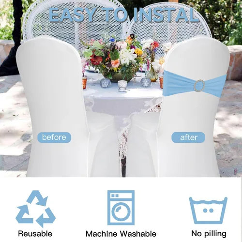 Miniatura 4 de WJWHQ 100 piezas de cintas elásticas de elastano con lazos para sillas, bandas de cubierta de silla con hebilla deslizante para eventos de boda