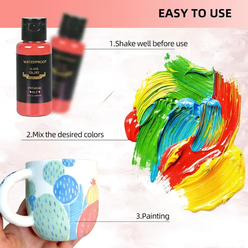 Miniatura 3 de Juego de Pintura para Vidrio de Colores de Colorful con 6 Pinceles, 1 Paleta y 1 Esponja, Kit de Pintura de Vidrio Permanente Impermeable de 14