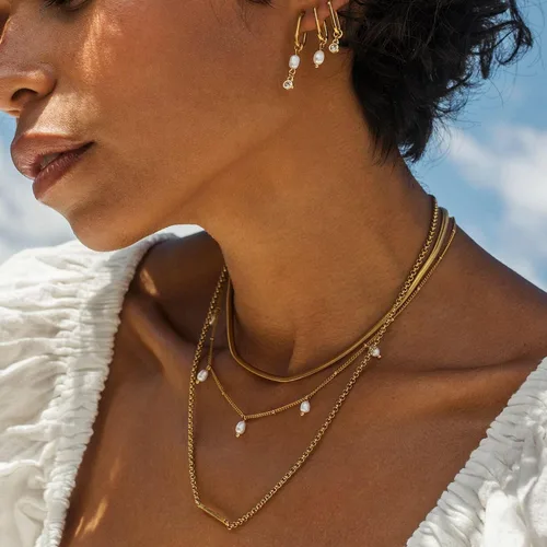 Miniatura 5 de Ieftop Collares de perlas para mujer, chapado en oro de 14 quilates, hecho a mano, delicado collar de cadena de perlas de agua dulce, collar