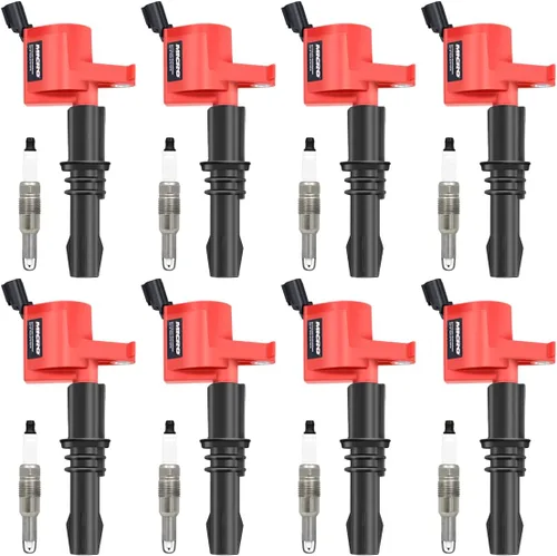 Micro Juego de 8 bobinas de encendido rojas de alto rendimiento y bujía de iridio de repuesto para Ford F150 Expedition F250 compatible con Lincoln