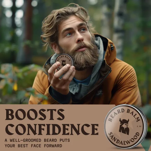 Miniatura 5 de Striking Viking Bálsamo para barba para hombre, aroma de sándalo, 2 onzas, acondicionador para barba sin enjuague y bálsamo para peinar - Fabricado
