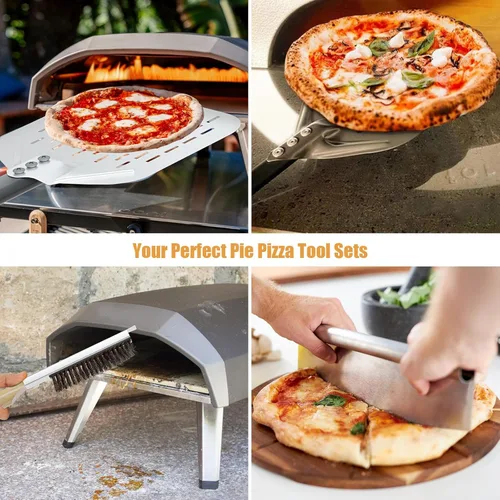 Miniatura 7 de Kit de accesorios para horno de pizza de 4 piezas, incluye cáscara de pizza perforada de 12 pulgadas, cáscara redonda de torneado de pizza de 9