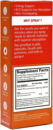 Miniatura 3 de SpectraSpray Iron & B12 Kit de spray oral líquido de vitamina B12, hierro de grado alimenticio como mineral diario esencial y B12. Vegano, sin