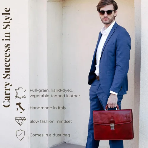 Miniatura 2 de Time Resistance Leather Briefcase - Italian Handmade Leather Laptop Bag - Handbag for Men - Professional Computer Case