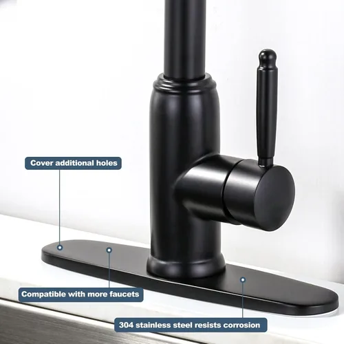 Miniatura 6 de Placa de Grifo, ALEASHA Cubierta para Fregadero de Cocina Placa de Acero Inoxidable Negro Mate para Grifo de Fregadero de Baño o Cocina de 1 o 3