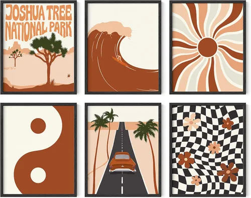 HAUS AND HUES Gallery - Juego de 6 pósteres de arte para pared, vintage, abstracto, bohemio, naturaleza, costero y estético para decoración de