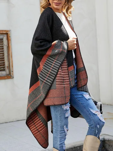 Miniatura 4 de KirGiabo Suéter a Cuadros para Mujer Poncho Capa Abrigo Frente Abierto Manta Chales y Envolturas