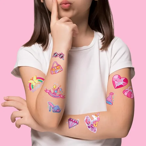 Miniatura 5 de Tatuajes Temporales Impermeables - 143pcs Tatuajes Falsos Geniales para Fiestas de Cumpleaños de Niñas, Detalles de Fiesta, Zapatos de Princesa Rosa