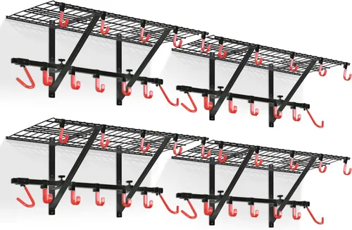 Miniatura 9 de PLKOW Estantería de pared de garaje incluye ganchos para bicicleta, estantería de garaje ajustable y resistente para montaje en pared