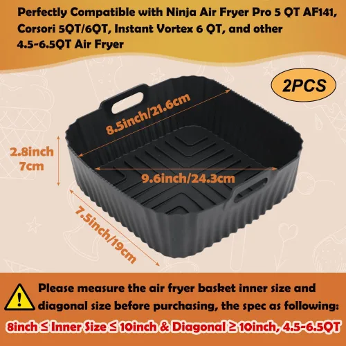Miniatura 2 de BYKITCHEN Forros de silicona para freidora de aire para Ninja Air Fryer Pro 5 QT AF141, Ninja AG301, Cosori 5QT/6QT y otros de 4.5-6.5 QT, forros