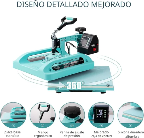 Miniatura 3 de SmarketBuy Prensa de calor de 15 x 15 pulgadas, máquina de prensa de calor 8 en 1 con accesorio de vaso de 30 onzas, máquina de sublimación