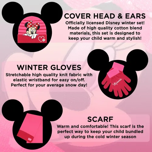 Miniatura 2 de Minnie Mouse - Gorro de invierno para niños guantes de nieve y bufanda para niñas y niños pequeños juego de 3 piezas lindo gorro con lazo a lunares