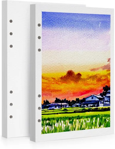 LIGHTWISH Papel para Acuarela a Granel, 100% Algodón Prensado en Frío 600gsm, 2 Paquetes, Total 24 Hojas A5 Con Agujeros Para Perforar Papel