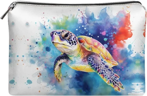 Miniatura 33 de Flashideas Bolsa de maquillaje portátil de cuero impermeable bolsa de cosméticos embrague maquillaje cepillo bolsa, Estampado De Mármol Azul 1