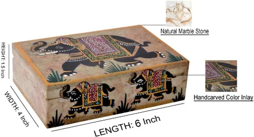 Miniatura 9 de Hashcart - Joyero decorativo, diseño de elefante con caja de mármol (6.0 x 4.0in)