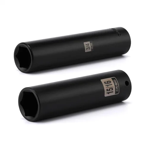 EMENTOL Juego de 2 llaves de vaso de impacto profundo extra largas de 1/2 pulgada, 3/4 pulgadas y 15/16 pulgadas, CR-MO, SAE, 6 puntos de enchufe