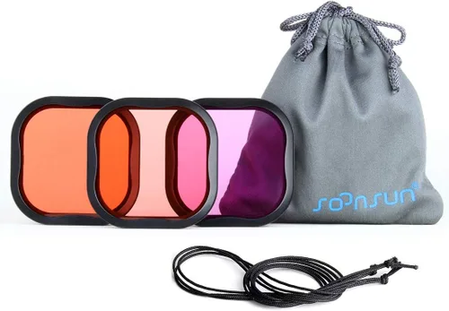 SOONSUN Paquete de 3 filtros de buceo para GoPro Hero 8, 9, 10, 11, carcasa impermeable oficial, color rojo, rojo claro, filtros magenta, mejora los