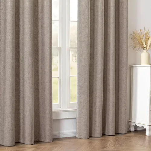 Miniatura 7 de Cortinas 100% opacas de lino sintético, 90 pulgadas de largo, 2 paneles para dormitorio o sala de estar, térmicas y atenuantes, con lengüetas