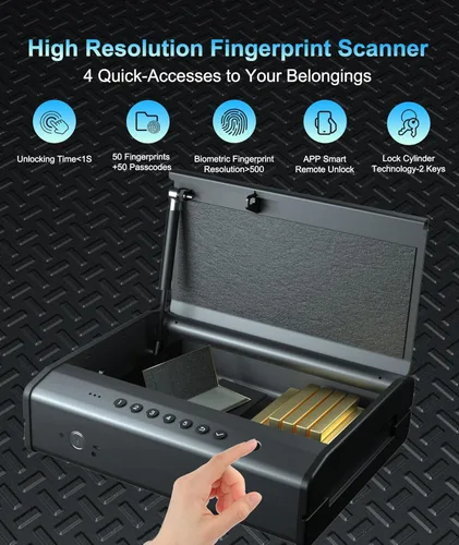 Miniatura 4 de PINEWORLD - Caja fuerte para armas, cajas fuertes biométricas para pistolas de mano, caja fuerte para pistolas con huella digital o teclado, 4