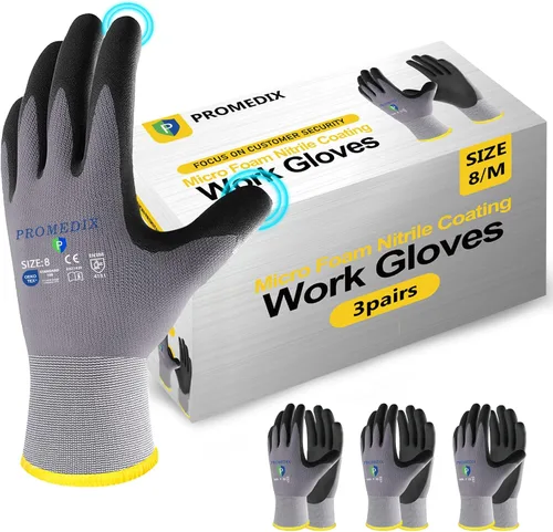 PROMEDIX P Guantes de trabajo recubiertos de nitrilo,Guantes de trabajo de seguridad de microespuma para hombre,Guantes de nylon y spandex de punto