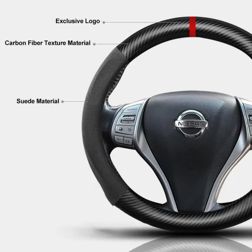 Miniatura 5 de Funda de volante de ante con fibra de carbono de K LAKEY, compatible con Porsche 718 Boxster Cayman 911 Panamera Macan Cayenne de 15 pulgadas, cuero