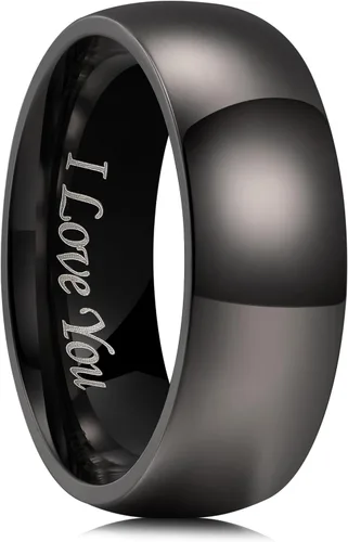 Miniatura 61 de King Will Alianza de boda de acero inoxidable 316L para hombres y mujeres, anillo de boda de 0.31 a 0.315 pulgadas de ancho, chapado en negro