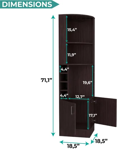 Miniatura 2 de Tuhome Syrah - Armario esquinero con dos estantes externos, estante para copas, ocho cubículos, diseño moderno para sala de estar o bar en casa