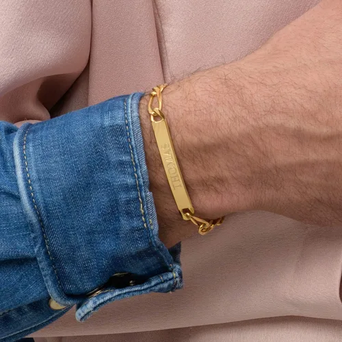 Miniatura 5 de MYKA - Pulsera de identificación personalizada para hombre en plata de ley 925chapado en oro joyería personalizada para él regalo para novio marido