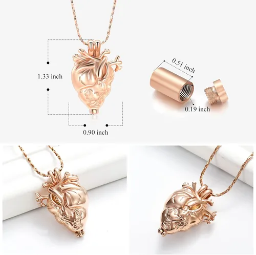 Miniatura 33 de Imrsanl Collar con colgante de joyería de cremación para cenizas – Collar anatómico de urna de corazón para cenizas – Medallones conmemorativos