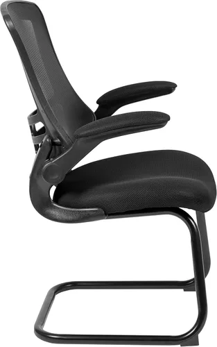 Miniatura 6 de BizChair Silla de recepción lateral con base de trineo de malla negra con brazos abatibles-sala de espera de oficina
