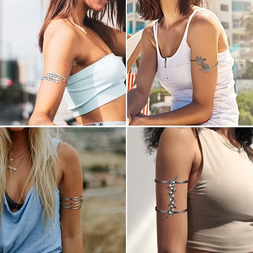 Miniatura 3 de UBGICIG 6 piezas de brazalete de brazo superior de brazo abierto, joyería ajustable para mujer, accesorios de disfraz de diosa, circonita