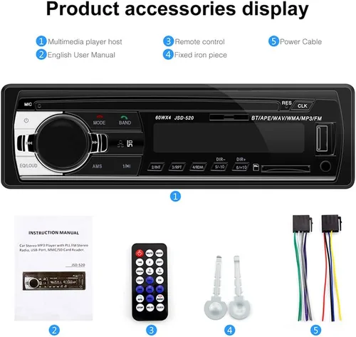 Miniatura 6 de PolarLander Radio de coche audio USB/SD/MP3 receptor Bluetooth manos libres con control remoto negro 1 DIN