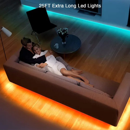 Miniatura 7 de Dalattin - Tira de luces LED para dormitorio de 25 pies, kit de tiras de luces LED RGB 5050 con cambio de color, control remoto de 44 teclas