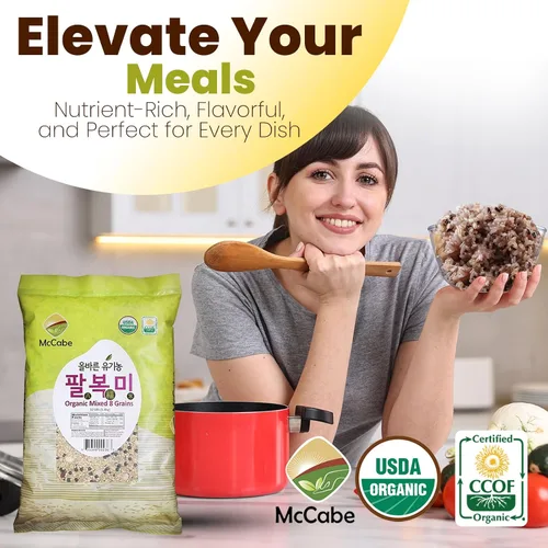 Miniatura 5 de McCabe Mezcla orgánica de 8 granos mixtos – Mezcla de arroz de granos integrales orgánicos 12 libras Rico en fibra y minerales Certificado USDA