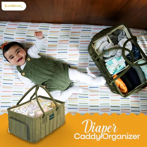 Miniatura 2 de Organizador de pañales grande con asa neutral para niño y niña, cesta de bebé para guardería, automóvil, cambiador, almacenamiento portátil