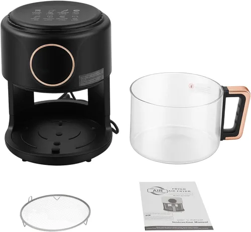 Miniatura 9 de Freidora de aire de 4.44 cuartos de galón, cesta de vidrio de borosilicato, antiadherente y apta para lavavajillas, vista de 360°, temperatura Negro