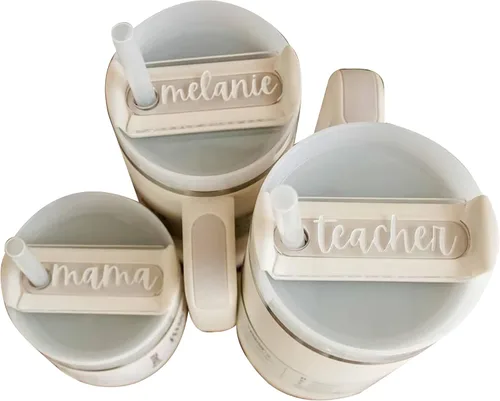 Stanl-y - Placas de nombre personalizadas para vaso Stanl-y grabadas con láser, placa de identificación de copa Stanl-y para tapa, etiqueta de
