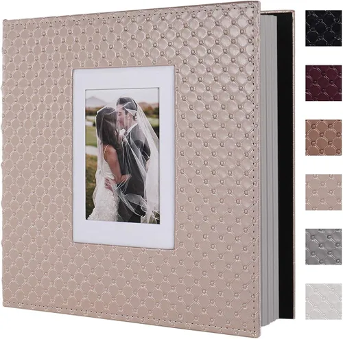 RECUTMS - Álbumes de fotos de 60 páginas con tapa de cuero para manualidades, álbum de fotos autoadhesivo de 4x6, 5x7, 8x10, álbum de fotos Rosa
