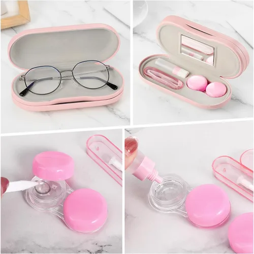 Miniatura 7 de MoKo Estuche Doble para Anteojos, Estuche para Lentes de Contacto con Pinzas Removedoras con Espejo, 2 en 1 Caja Portátil de Doble Cara para Lentes